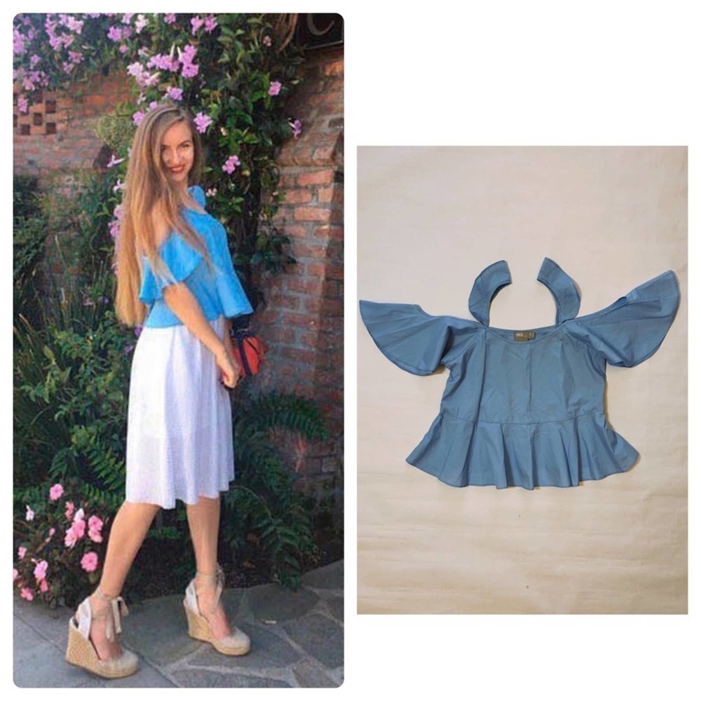 ASOS Blue Cut Out Shoulders Top Size 0